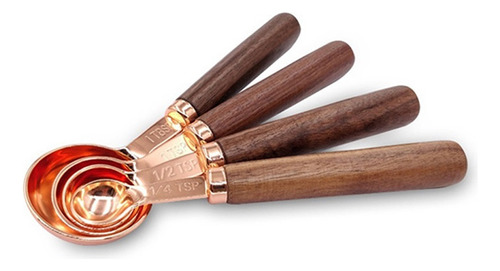 Colher Medição De Aço Inoxidável Banhado A Cobre, Conjunto 4
