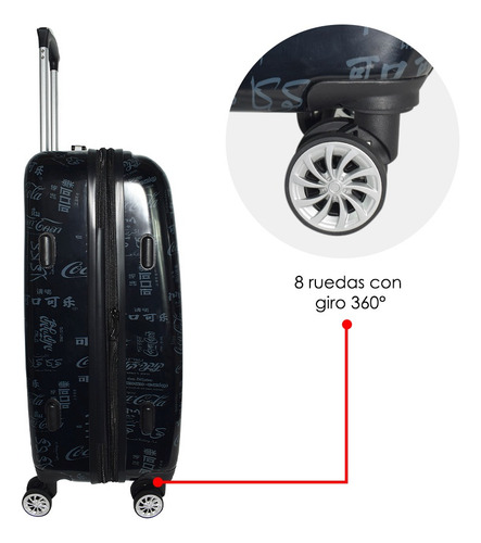 Maleta Coca Cola® Rígida Mediana 24 Inch Expandible 8 Ruedas Color Negro