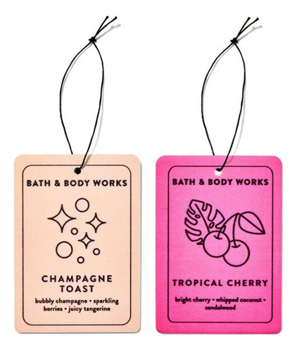 2 Aromatizantes Colgantes Para Auto Bath And Body Works Champagne Toast Y Tropical Cherry