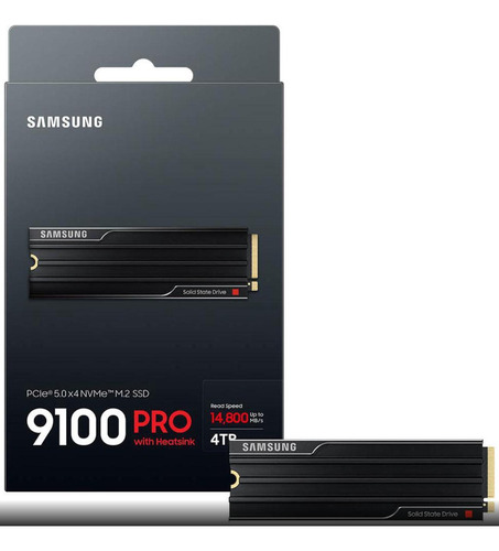 Ssd Samsung 9100 Pro 4tb Nvme M.2 2280 Gen5 X4 Heatsink Leitura 14800mb/s Gravação 13400mb/s Mz-vap4t0cw Cor Preto