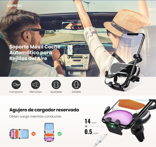 Soporte De Teléfono Para Rendija De Ventilación Ugreen Rotac Gris Oscuro