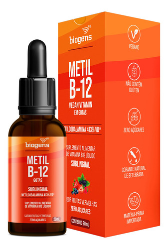 Vitamina Metil B12 Vegan Gotas Liquida, Sublingual, Biogens