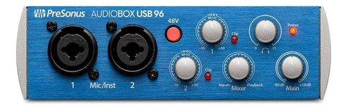 Interface de áudio PreSonus AudioBox USB azul e prateada