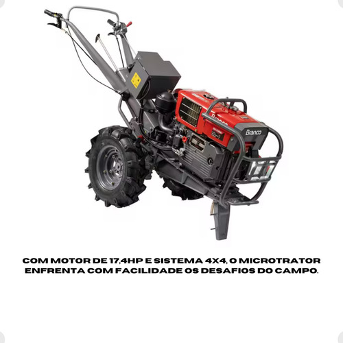 Microtrator Diesel Branco Btd18.0e 17,4hp Com Carreta 4x4