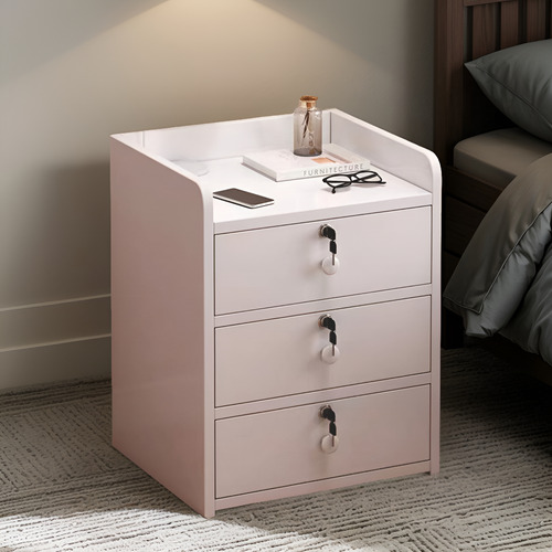 Mesa De Cabeceira Minimalista Com Fechadura E Cômoda Branca