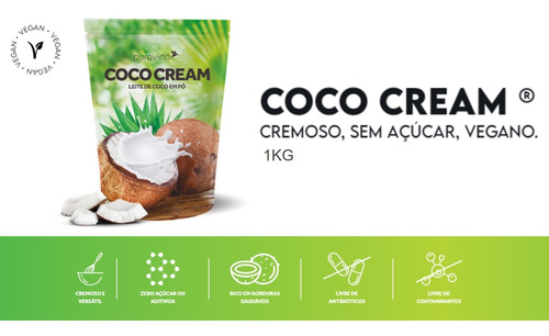 Coco Cream Leite De Coco Em Pó 1kg Puravida Creme Pura Vida