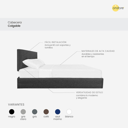 Cabecera Colgable Cama Queen Size Diseño Moderno Resistente Color Gris oscuro