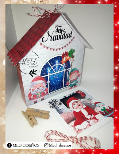Kit Imprimible Caja Casita Para Polaroid Navideña