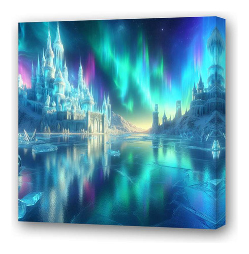 Cuadro 60x60cm Castillos De Cristal Aurora Boreal Hielo