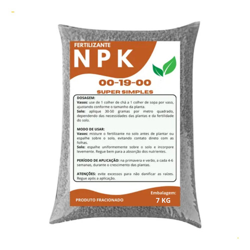 7kg Fertilizante Npk Adubo 00-19-00 Super Simples - Fosfato Ecogarden Jardinagem