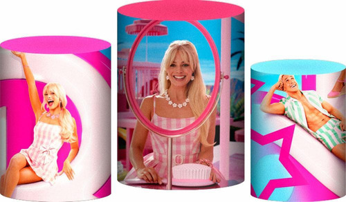 Trio Capa Cilindro Barbie 3d Em Tecido Com Elástico