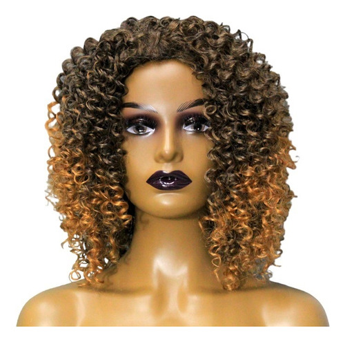 Peruca Lace Wig Cacheada Feita De Fibra Orgânica Premium Tamanho Da Base M Tonalidade Preto Com Californiana Acobreado T1b.30