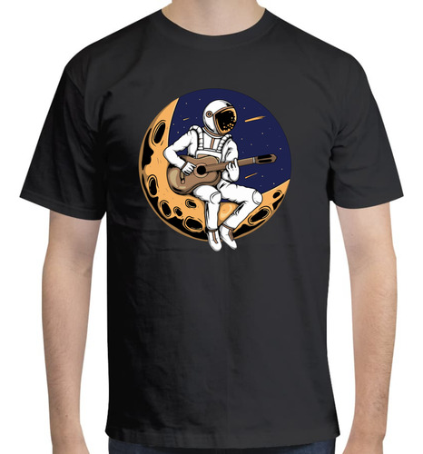 Playera De Astronauta Tocando Guitarra Sentado En La Luna