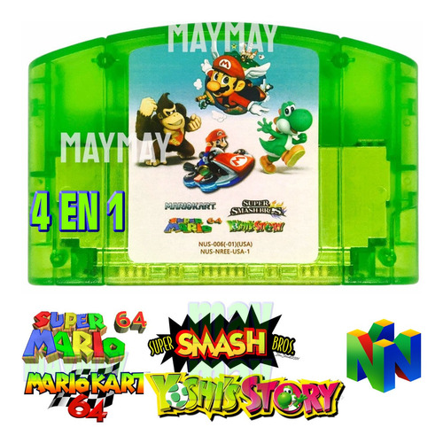 Imagen 1 de 2 de Super Mario 64 Kart Smash Bros Yoshi Story N64 Cartucho 4en1