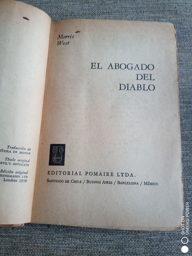 El Abogado Del Diablo. Morris West. Editorial Pomaire (Usado)