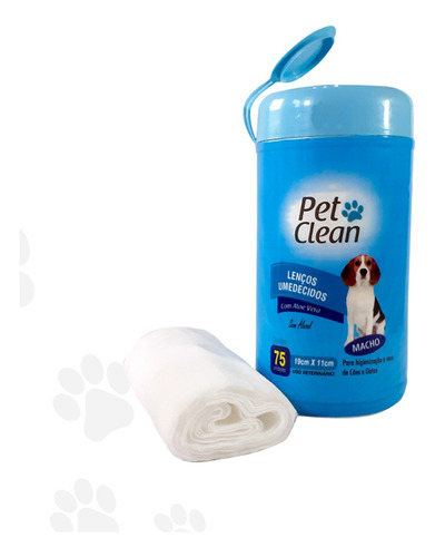Lenço Umedecido Para Cachorro Gato Pet Clean - Machos 75 Un