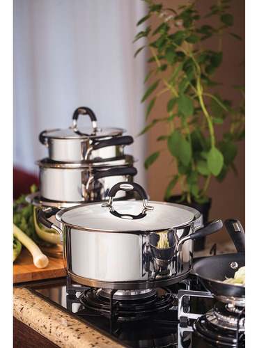 Cacerola Tramontina Duo de silicona plana de acero inoxidable con tapa, 2,8 l, color acero inoxidable
