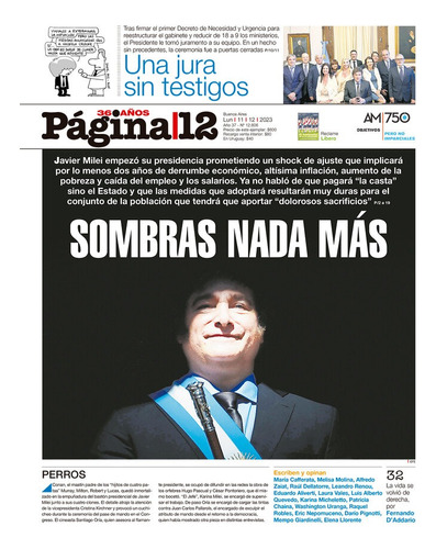 Milei Presidente: Asunción * Diario Pagina 12 Diciembre 2023