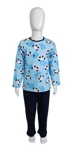 Conjunto Pijama Infantil Panda Azul Algodão Tam 1 Ao 14 