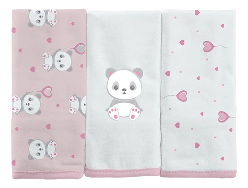 Toalha De Boca Em Malha Para Bebê Com 3 Unidades Bublim Cor Panda Rosa