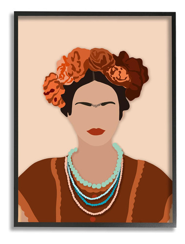 Stupell Industries Frida Artista Retrato Naranja Floral Azul