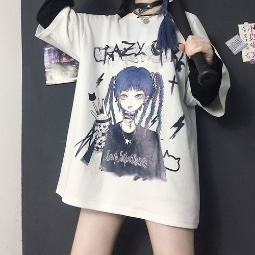 Camiseta De Mujer Harajuku Anime Kawaii Top Gótico 3d