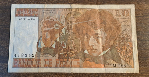 Francia Billete 10 Francos 1976, Usado !!!!