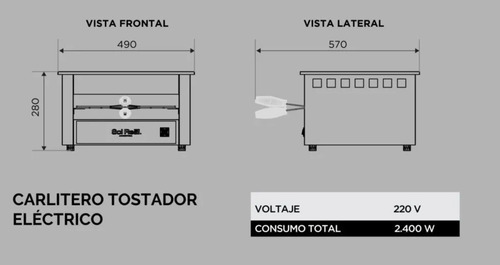 Imagen 4 de 7 de Carlitero Tostador Electrico Sol Real Modelo 196 2400w