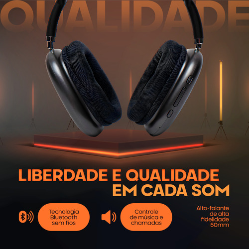 Fone De Ouvido Bluetooth Sem Fio P9 Ergonômico Cor Preto