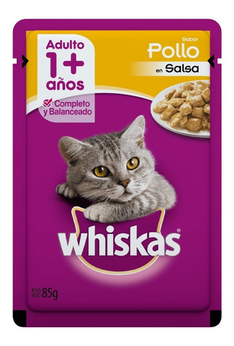 Alimento Whiskas 1+ Whiskas Gatos s para gato adulto todos los tamaños sabor pollo en salsa en sobre de 85g