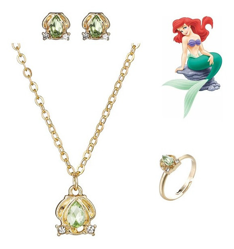 Juego De Collar, Anillo Y Aretes Princesas Disney | Set 3 Pz
