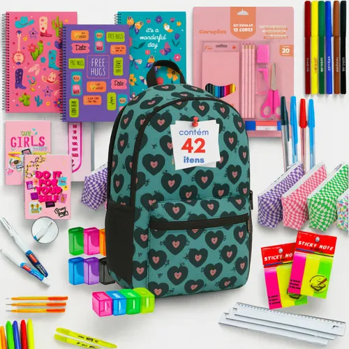 Kit Material Escolar Completo 42 Itens Mochila Reforçada Estojo C...