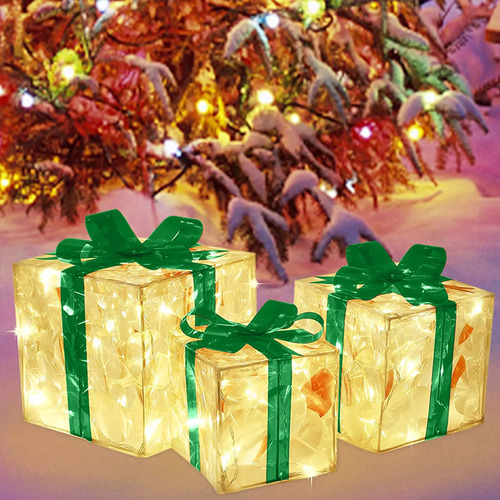 Caja De Regalo De 3 Piezas Con Luces Led, Decoración Navideñ