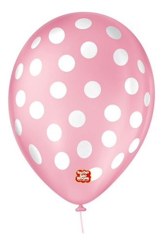 Bexiga Balões São Roque Bolinhas Rosa E Branco - 25 Unid