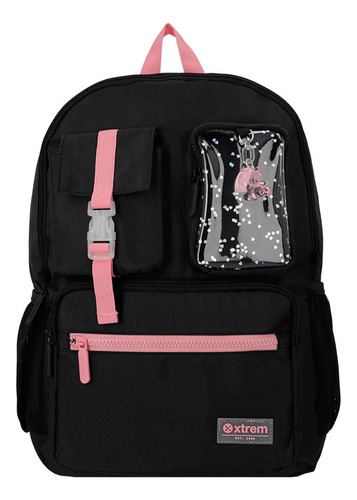 Mochila Xtrem Cleveland 4xt Black/pink Color Negro Diseño de la tela Lisa