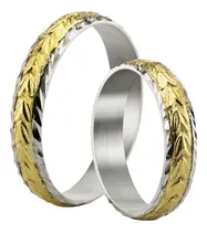 Comprar Par De Alianzas Cinta Facetadas 5mm Plata Y Oro Compromiso