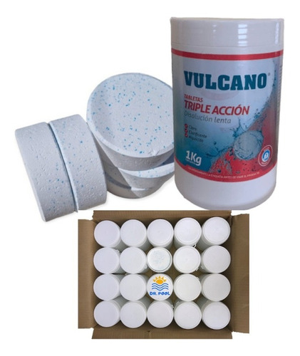 Cloro Triple Acción Vulcano Pote 1kg X 20 Und - Doctorpool