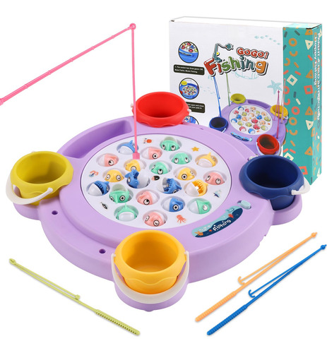 Juguetes Magnéticos De Pesca Juego De Mesa Giratorio Con Mús Morado