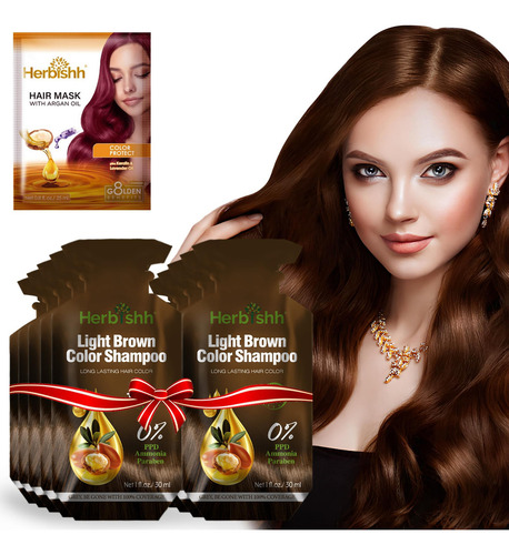Herbishh Hair Color Shampoo 10 Sachet +1 Argan Hair Mask Pou