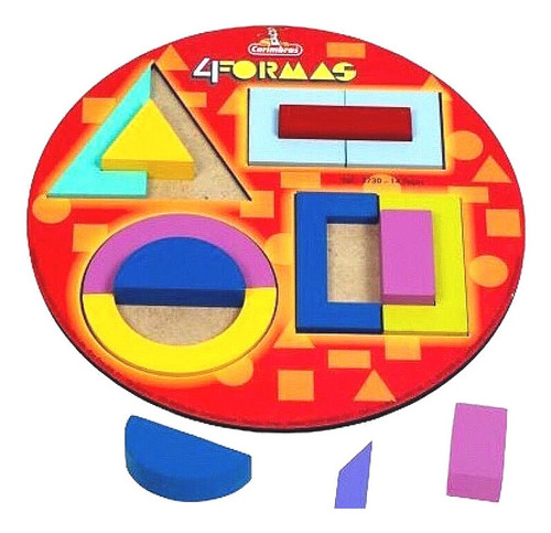 Imagem 1 de 6 de Jogo 4 Formas Geométricas Madeira Brinquedo Educativo