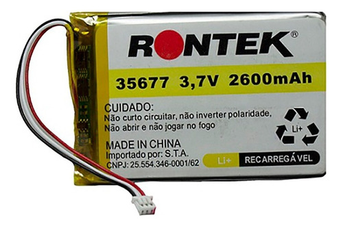 Bateria Recarregável Li-polímero 3,7v 2600mah + Pcm - Rontek