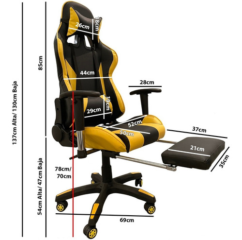 Silla Pc Gamer 06 Amarilla 2 Almohadones/apoyapies 6 Cuotas