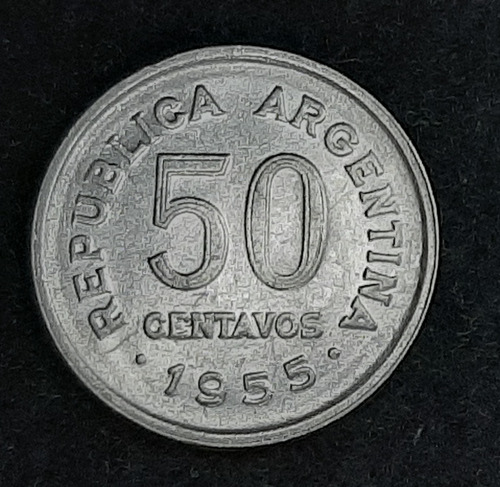 Moneda Antigua Argentina Año 1955 50 Centavos Cuño Empastado (Usado)