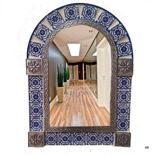 Imagen 1 de 1 de Espejo Arco Marco Latón Azulejo Talavera Poblana M40 Spj