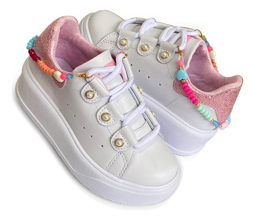 Zapato Deportivo Casual Niña Style Blancos Rosa Pocholin