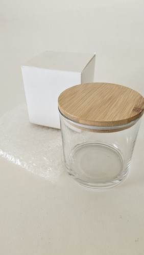 Vaso Para Vela 10 X 10 Cm Con Tapa De Bamboo
