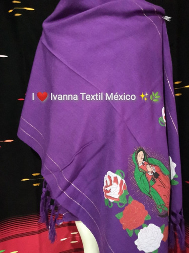 Imagen 2 de 3 de Rebozo Artesanal 100% Estampado Virgen De Guadalupe