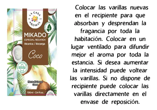 Aromatizador Mikado Reposición Coco, 100 Ml