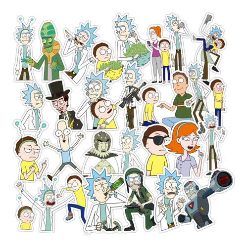 Rick Y Morty Stickers - Set De 35 Calcomanias De 6 A 12cm