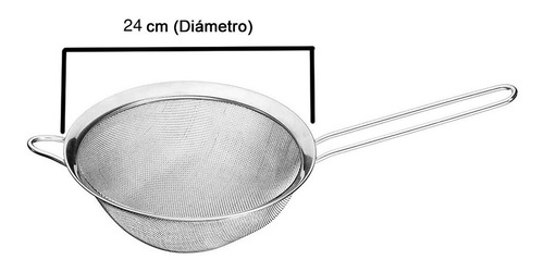 Imagen 2 de 6 de Colador Malla Acero Inoxidable 24 Centimetros Ø Con Mango